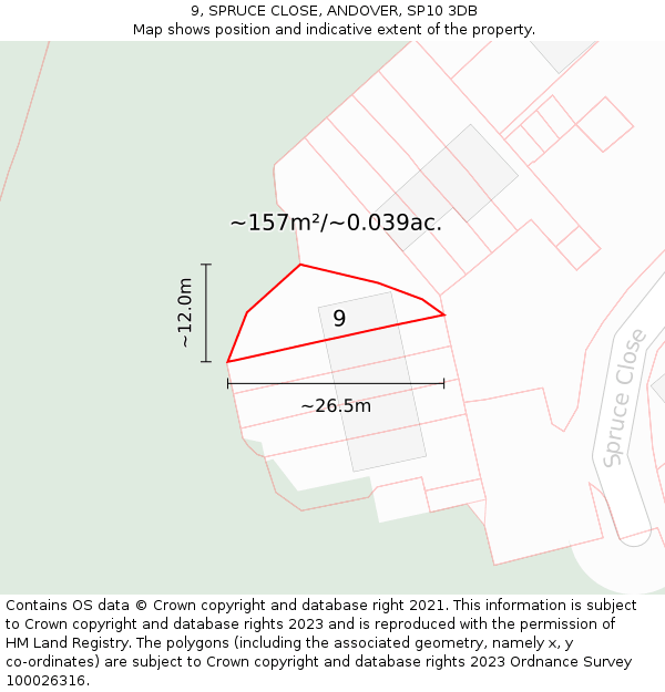 9, SPRUCE CLOSE, ANDOVER, SP10 3DB: Plot and title map