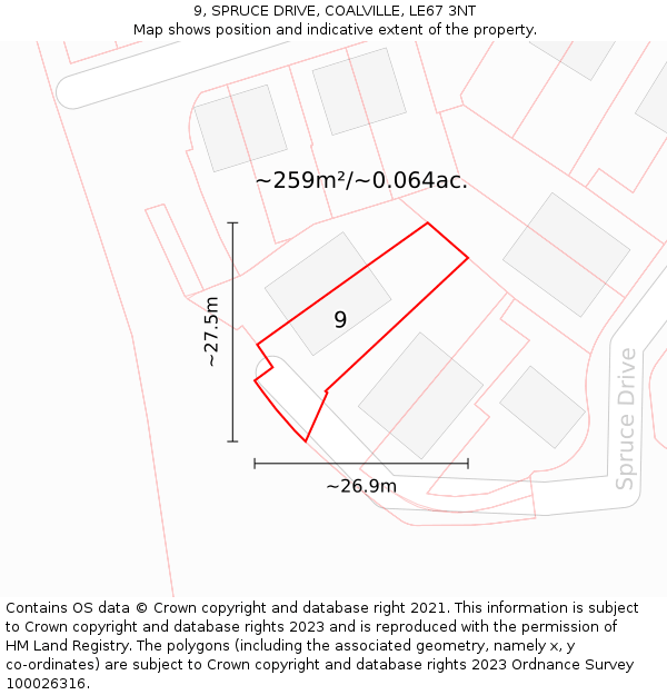 9, SPRUCE DRIVE, COALVILLE, LE67 3NT: Plot and title map