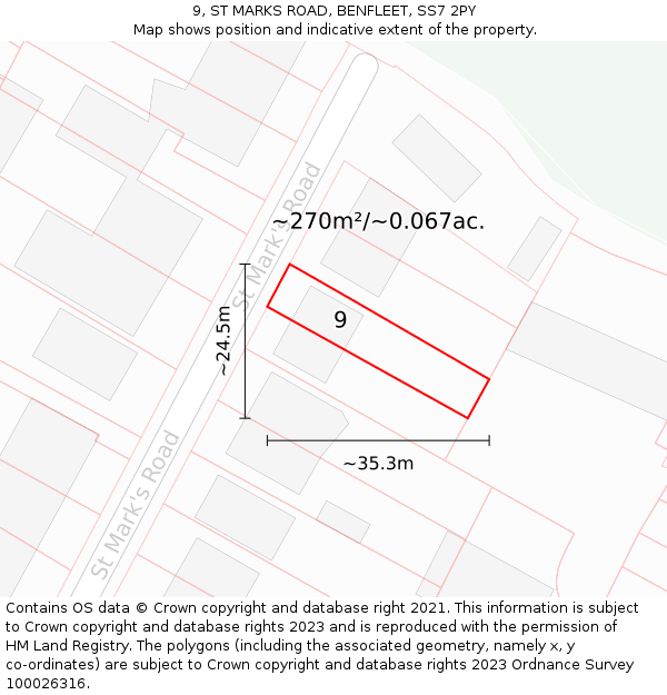 9, ST MARKS ROAD, BENFLEET, SS7 2PY: Plot and title map