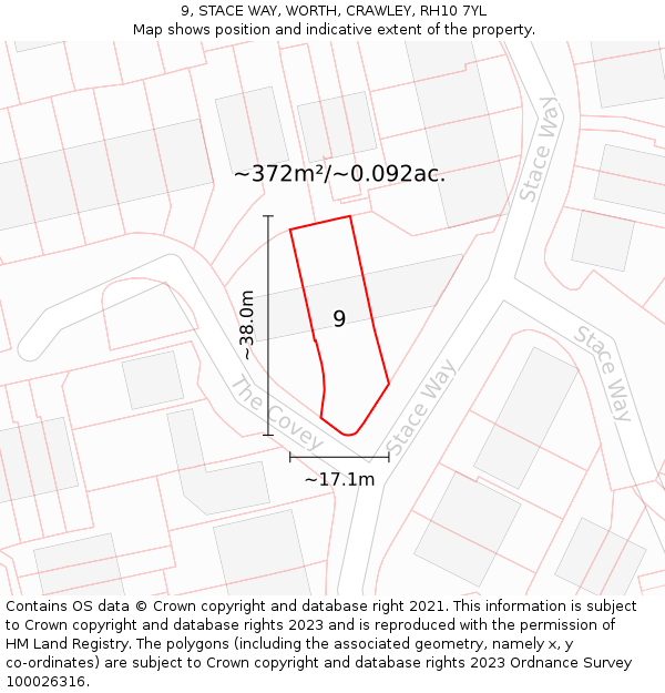 9, STACE WAY, WORTH, CRAWLEY, RH10 7YL: Plot and title map