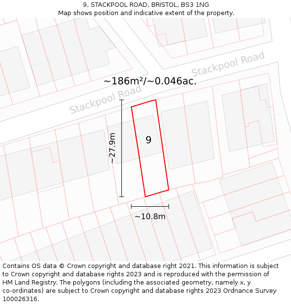 9, STACKPOOL ROAD, BRISTOL, BS3 1NG: Plot and title map