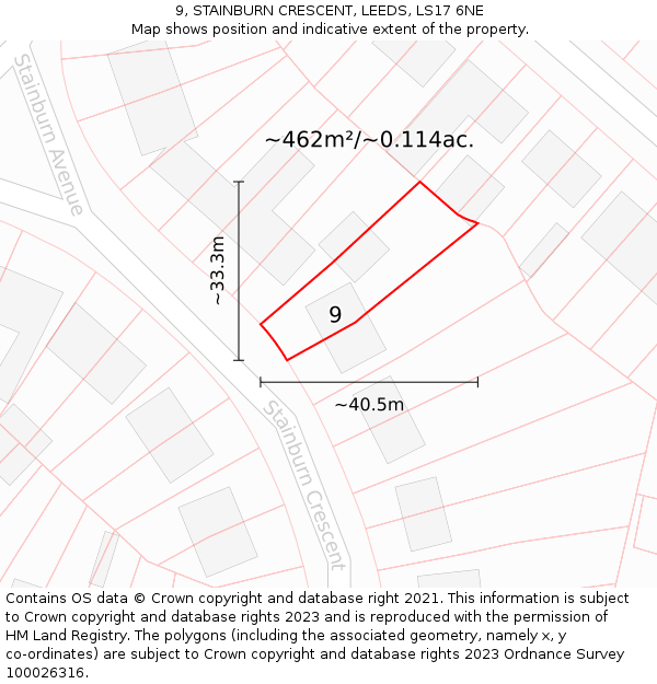 9, STAINBURN CRESCENT, LEEDS, LS17 6NE: Plot and title map