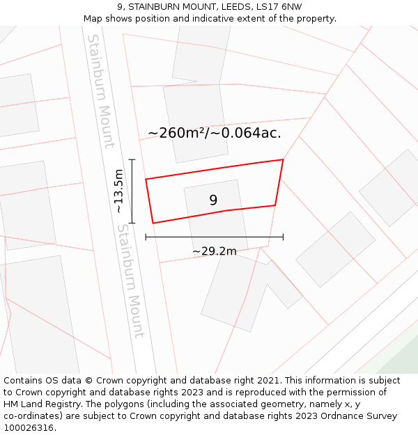 9, STAINBURN MOUNT, LEEDS, LS17 6NW: Plot and title map