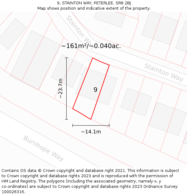 9, STAINTON WAY, PETERLEE, SR8 2BJ: Plot and title map