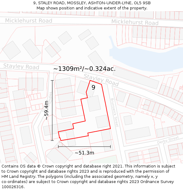 9, STALEY ROAD, MOSSLEY, ASHTON-UNDER-LYNE, OL5 9SB: Plot and title map