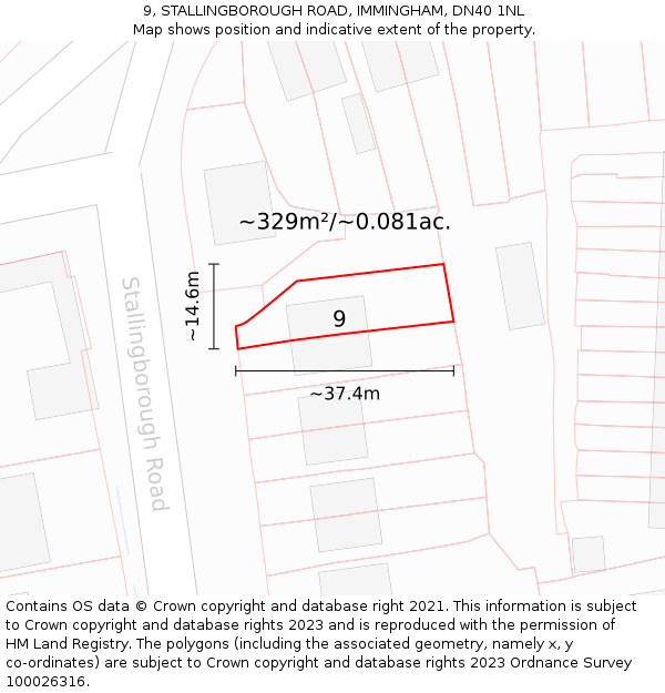 9, STALLINGBOROUGH ROAD, IMMINGHAM, DN40 1NL: Plot and title map