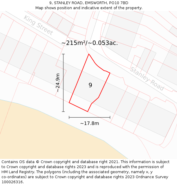 9, STANLEY ROAD, EMSWORTH, PO10 7BD: Plot and title map