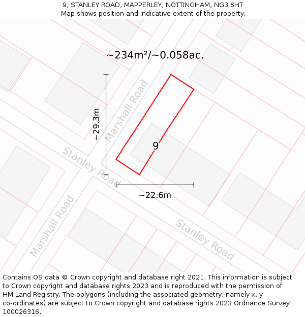 9, STANLEY ROAD, MAPPERLEY, NOTTINGHAM, NG3 6HT: Plot and title map