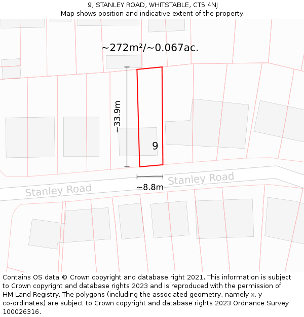 9, STANLEY ROAD, WHITSTABLE, CT5 4NJ: Plot and title map
