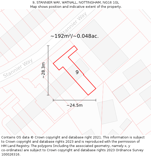 9, STANNIER WAY, WATNALL, NOTTINGHAM, NG16 1GL: Plot and title map