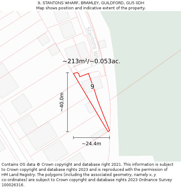 9, STANTONS WHARF, BRAMLEY, GUILDFORD, GU5 0DH: Plot and title map