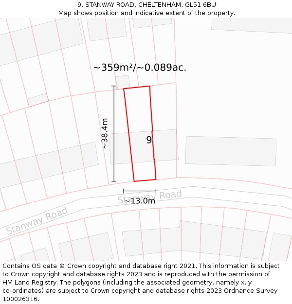 9, STANWAY ROAD, CHELTENHAM, GL51 6BU: Plot and title map