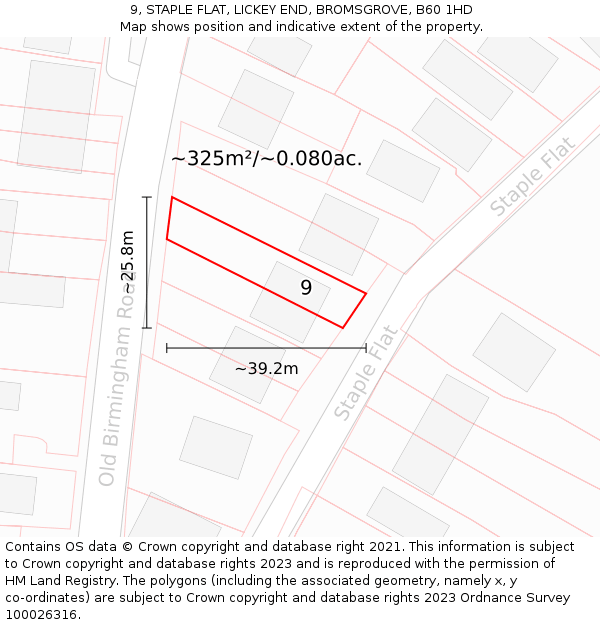 9, STAPLE FLAT, LICKEY END, BROMSGROVE, B60 1HD: Plot and title map