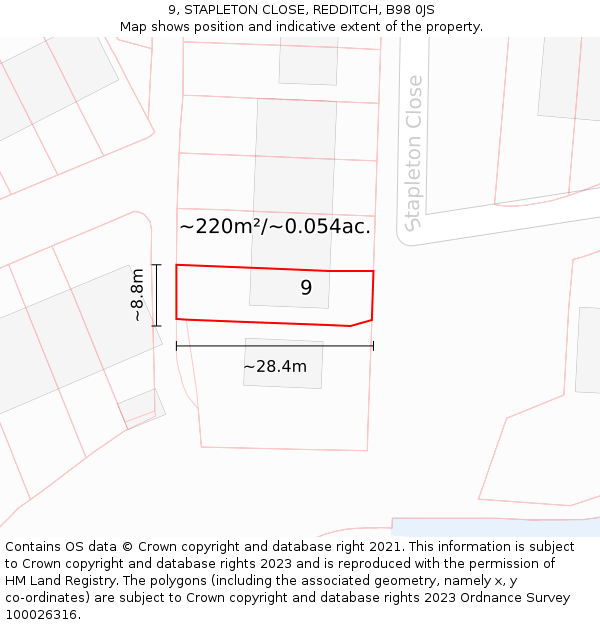 9, STAPLETON CLOSE, REDDITCH, B98 0JS: Plot and title map