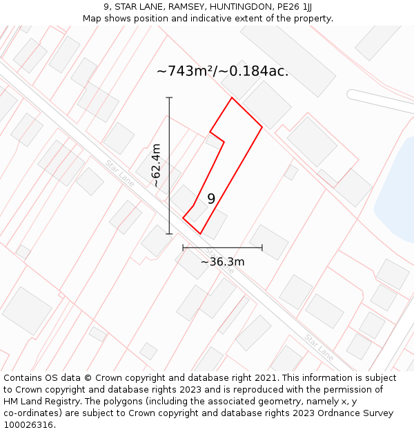9, STAR LANE, RAMSEY, HUNTINGDON, PE26 1JJ: Plot and title map