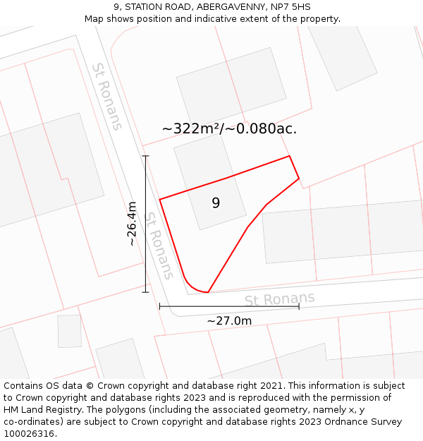 9, STATION ROAD, ABERGAVENNY, NP7 5HS: Plot and title map