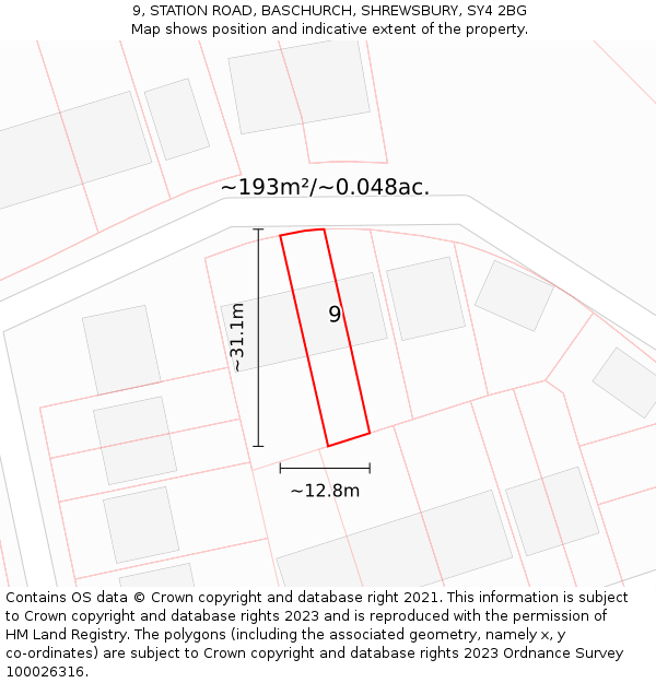 9, STATION ROAD, BASCHURCH, SHREWSBURY, SY4 2BG: Plot and title map