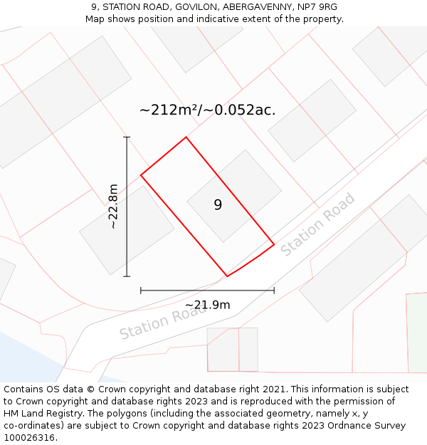9, STATION ROAD, GOVILON, ABERGAVENNY, NP7 9RG: Plot and title map