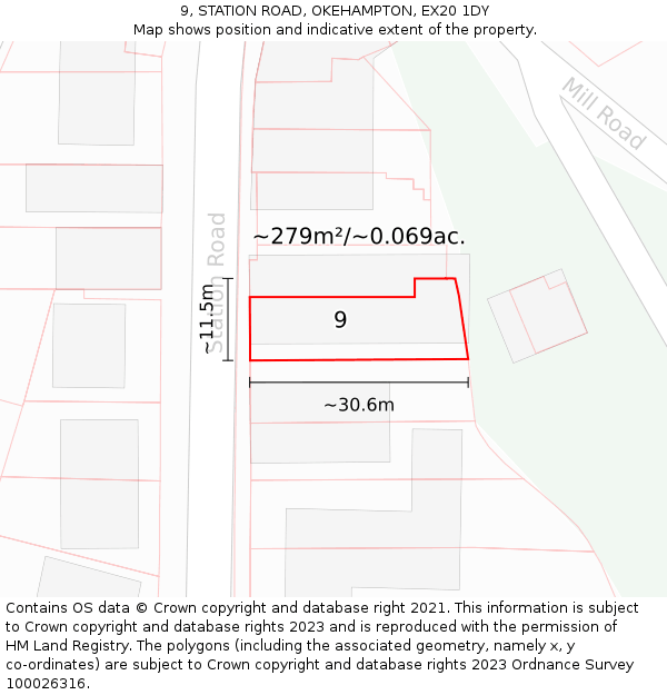 9, STATION ROAD, OKEHAMPTON, EX20 1DY: Plot and title map