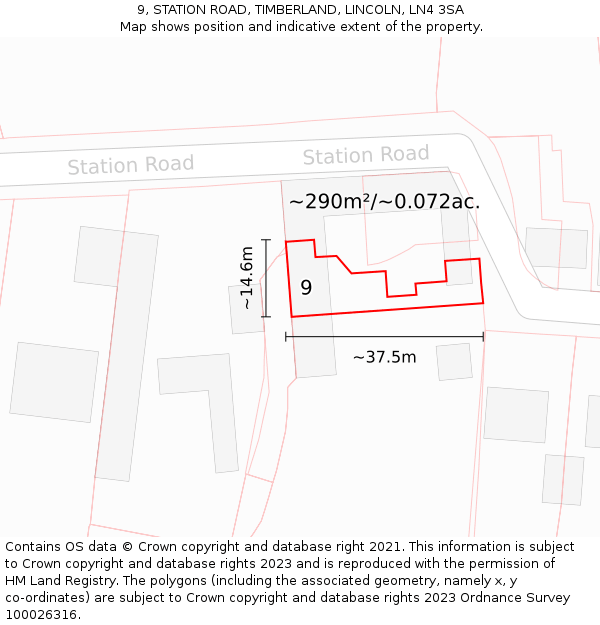 9, STATION ROAD, TIMBERLAND, LINCOLN, LN4 3SA: Plot and title map
