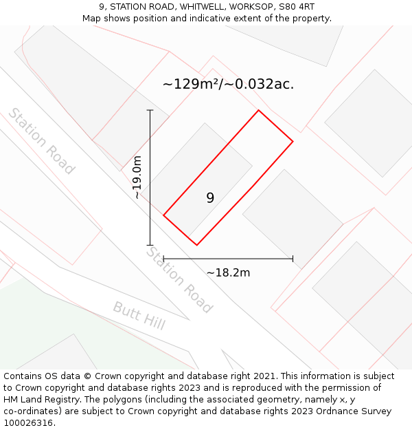 9, STATION ROAD, WHITWELL, WORKSOP, S80 4RT: Plot and title map