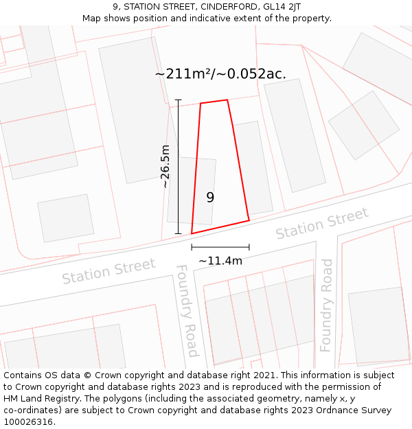 9, STATION STREET, CINDERFORD, GL14 2JT: Plot and title map