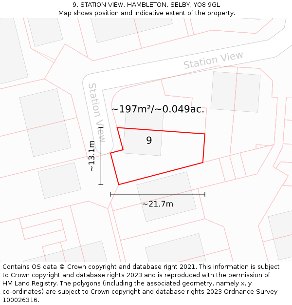 9, STATION VIEW, HAMBLETON, SELBY, YO8 9GL: Plot and title map