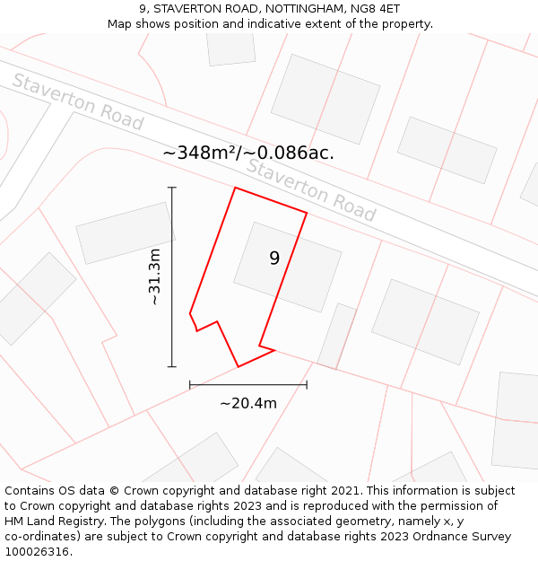 9, STAVERTON ROAD, NOTTINGHAM, NG8 4ET: Plot and title map
