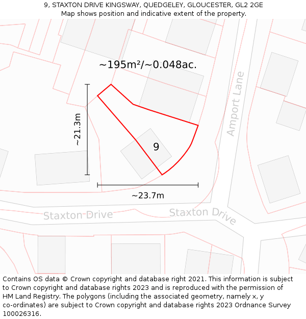 9, STAXTON DRIVE KINGSWAY, QUEDGELEY, GLOUCESTER, GL2 2GE: Plot and title map