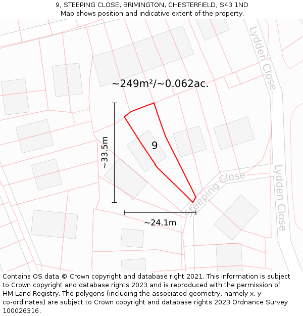 9, STEEPING CLOSE, BRIMINGTON, CHESTERFIELD, S43 1ND: Plot and title map