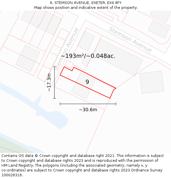 9, STEMSON AVENUE, EXETER, EX4 8FY: Plot and title map