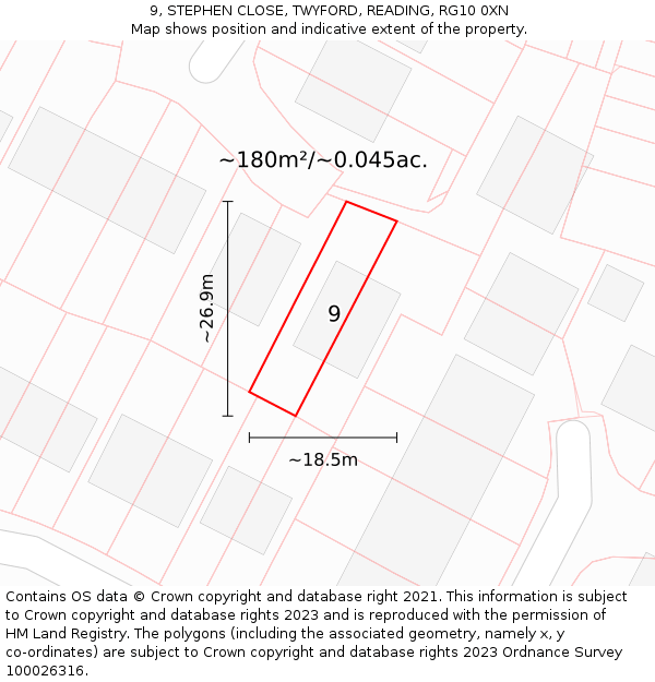 9, STEPHEN CLOSE, TWYFORD, READING, RG10 0XN: Plot and title map