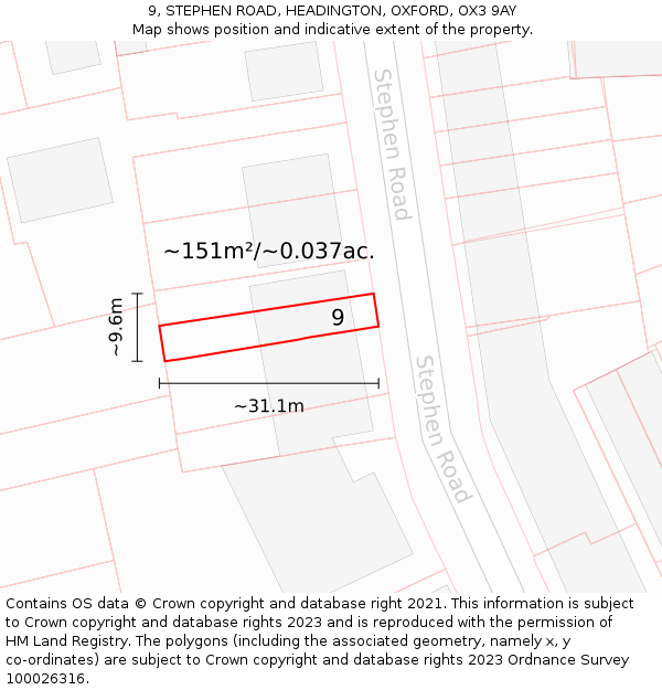 9, STEPHEN ROAD, HEADINGTON, OXFORD, OX3 9AY: Plot and title map