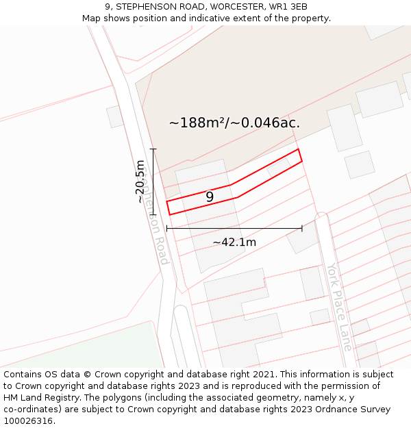 9, STEPHENSON ROAD, WORCESTER, WR1 3EB: Plot and title map
