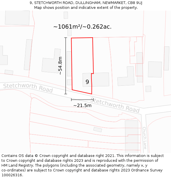 9, STETCHWORTH ROAD, DULLINGHAM, NEWMARKET, CB8 9UJ: Plot and title map