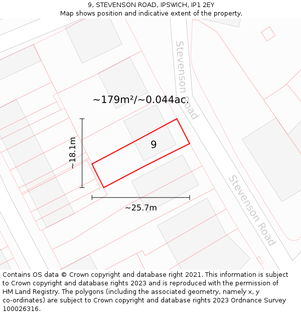 9, STEVENSON ROAD, IPSWICH, IP1 2EY: Plot and title map