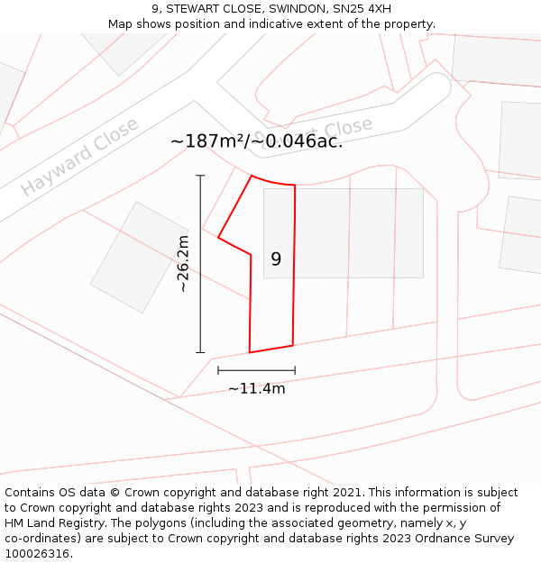 9, STEWART CLOSE, SWINDON, SN25 4XH: Plot and title map