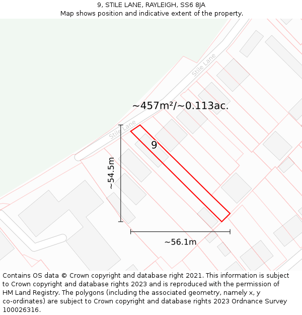 9, STILE LANE, RAYLEIGH, SS6 8JA: Plot and title map