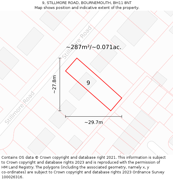 9, STILLMORE ROAD, BOURNEMOUTH, BH11 8NT: Plot and title map