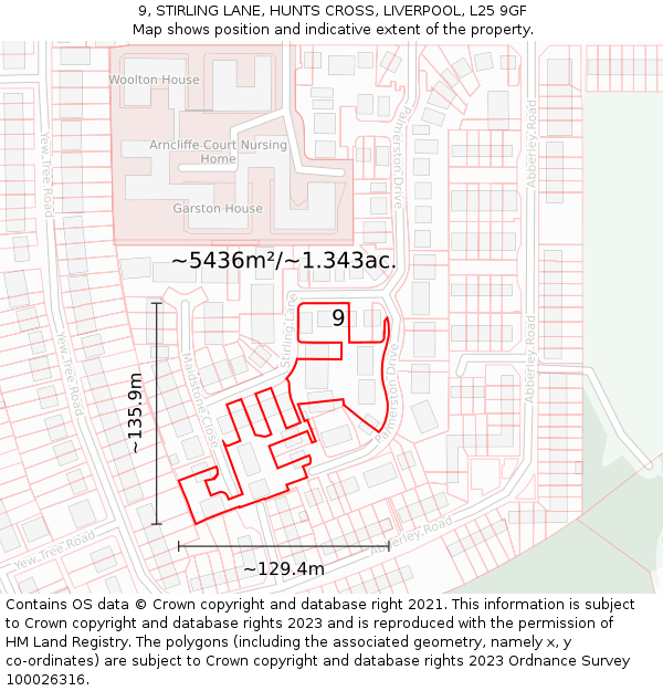 9, STIRLING LANE, HUNTS CROSS, LIVERPOOL, L25 9GF: Plot and title map