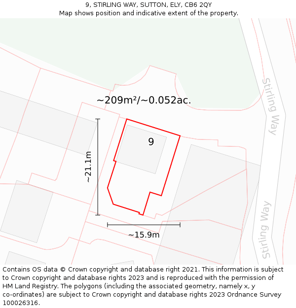 9, STIRLING WAY, SUTTON, ELY, CB6 2QY: Plot and title map