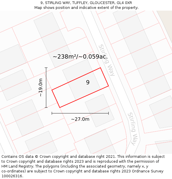 9, STIRLING WAY, TUFFLEY, GLOUCESTER, GL4 0XR: Plot and title map