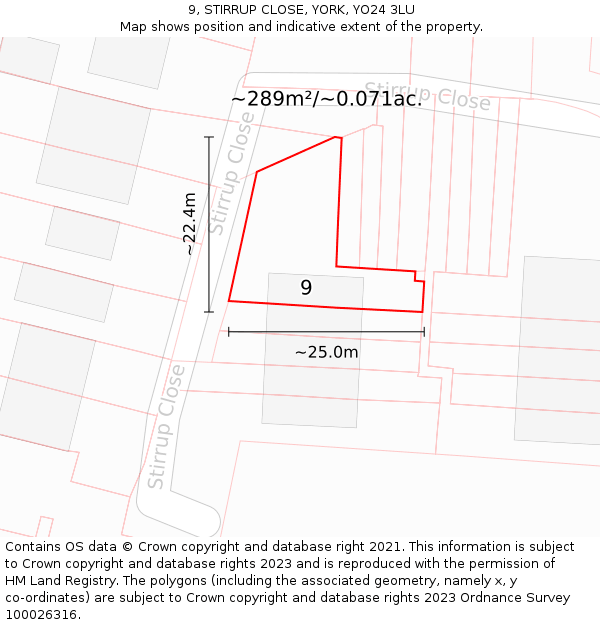 9, STIRRUP CLOSE, YORK, YO24 3LU: Plot and title map