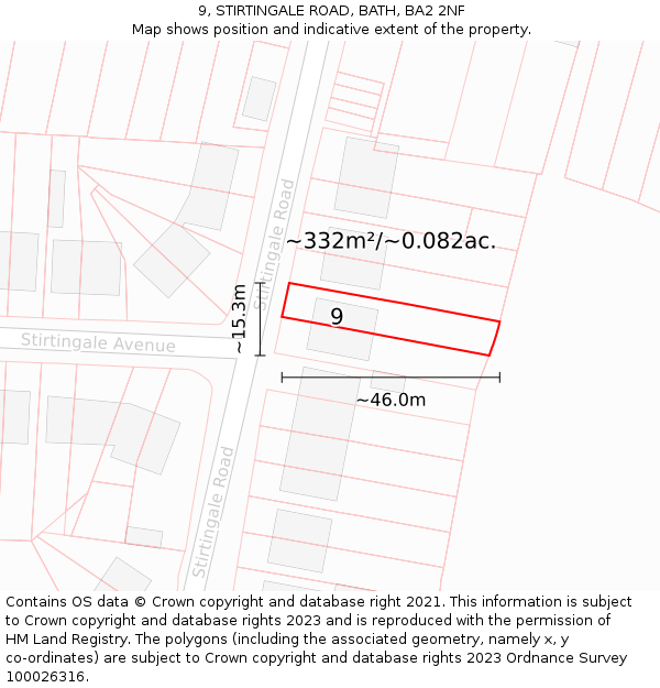 9, STIRTINGALE ROAD, BATH, BA2 2NF: Plot and title map