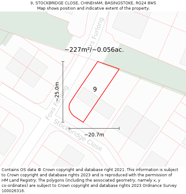 9, STOCKBRIDGE CLOSE, CHINEHAM, BASINGSTOKE, RG24 8WS: Plot and title map