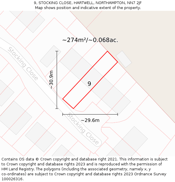 9, STOCKING CLOSE, HARTWELL, NORTHAMPTON, NN7 2JF: Plot and title map