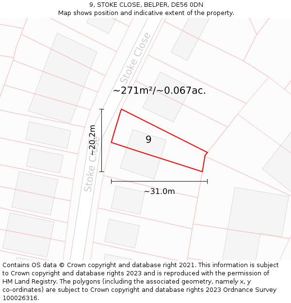 9, STOKE CLOSE, BELPER, DE56 0DN: Plot and title map