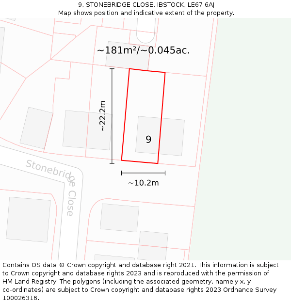 9, STONEBRIDGE CLOSE, IBSTOCK, LE67 6AJ: Plot and title map