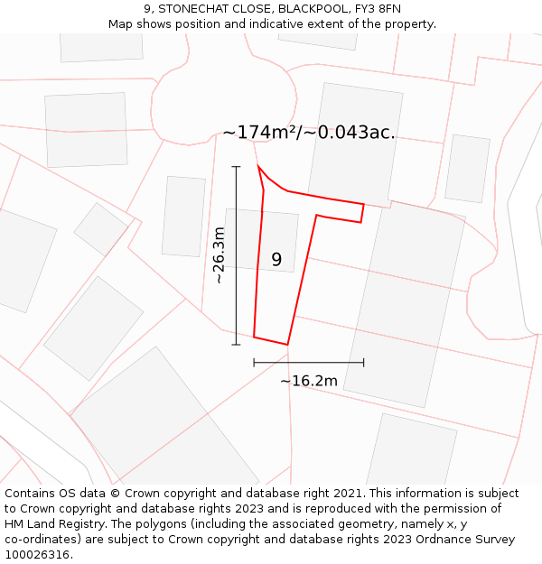 9, STONECHAT CLOSE, BLACKPOOL, FY3 8FN: Plot and title map