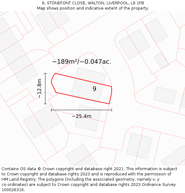 9, STONEFONT CLOSE, WALTON, LIVERPOOL, L9 1FB: Plot and title map
